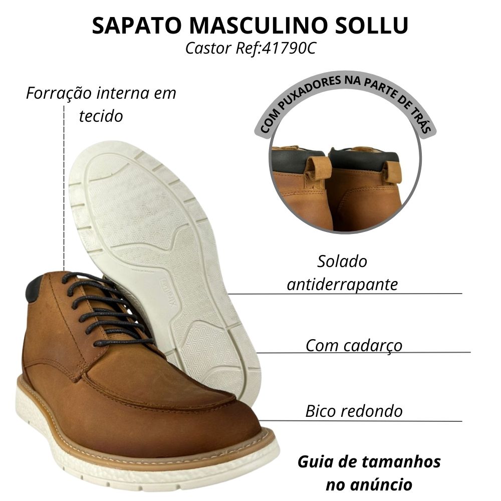 Sapato Masculino Sollu Couro Óleo Brush Castor Com Cadarço Solado
