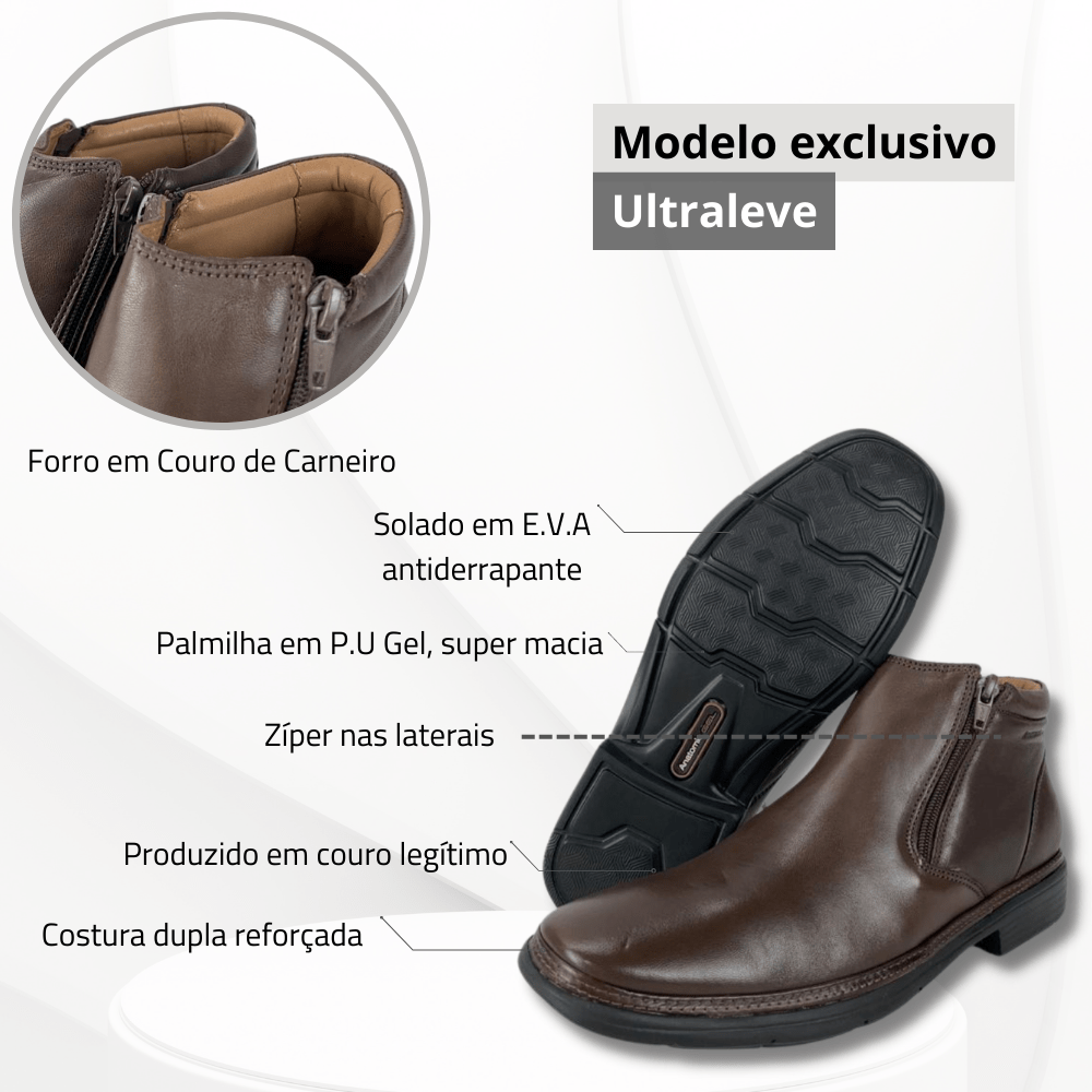 Sapato Masculino Anatomic Gel Mestiço Dark Brown - Ref. 8670 - Badana