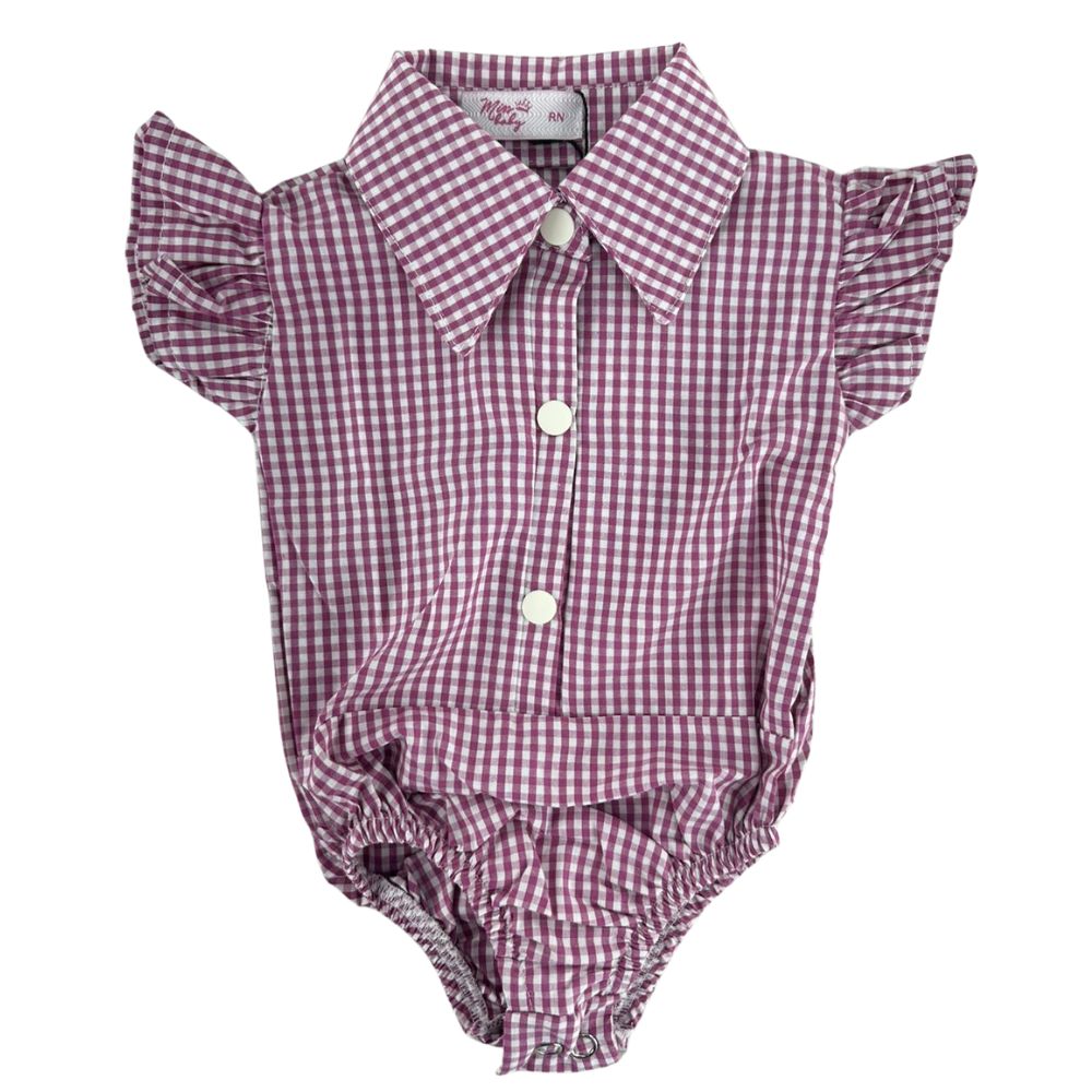 Body Bebê Miss Country Little Xadrez Vinho E Branco Ref:003407