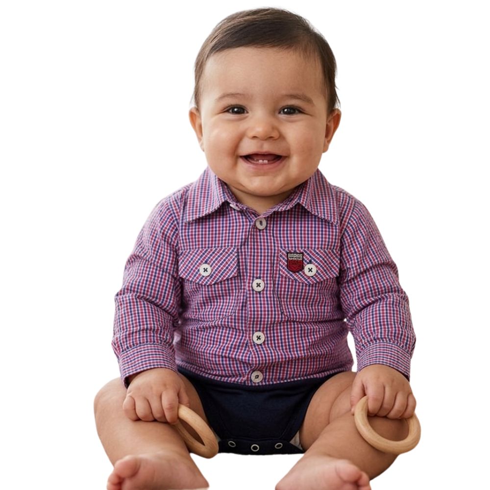 Body Bebê Os Vaqueiros Xadrez Roxo Manga Longa Ref: V22-41030