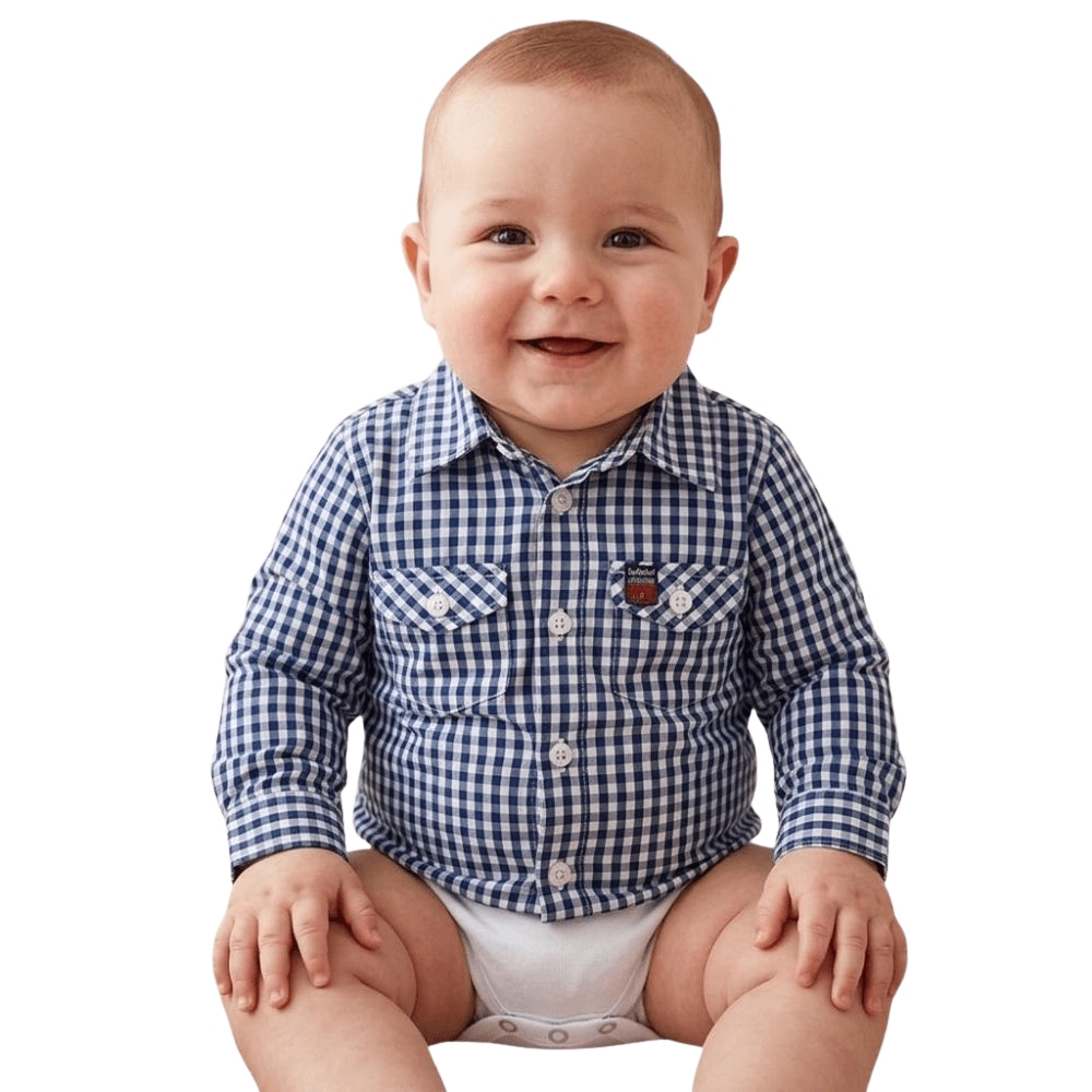 Body Bebê Xadrez Azul E Branco Os Vaqueiros Manga Longa - Ref: V22-41030