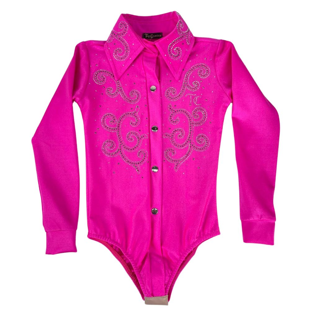 Body Infantil Feminino Top Country Rosa Com Colarinho E Corpo Bordado Arabescos