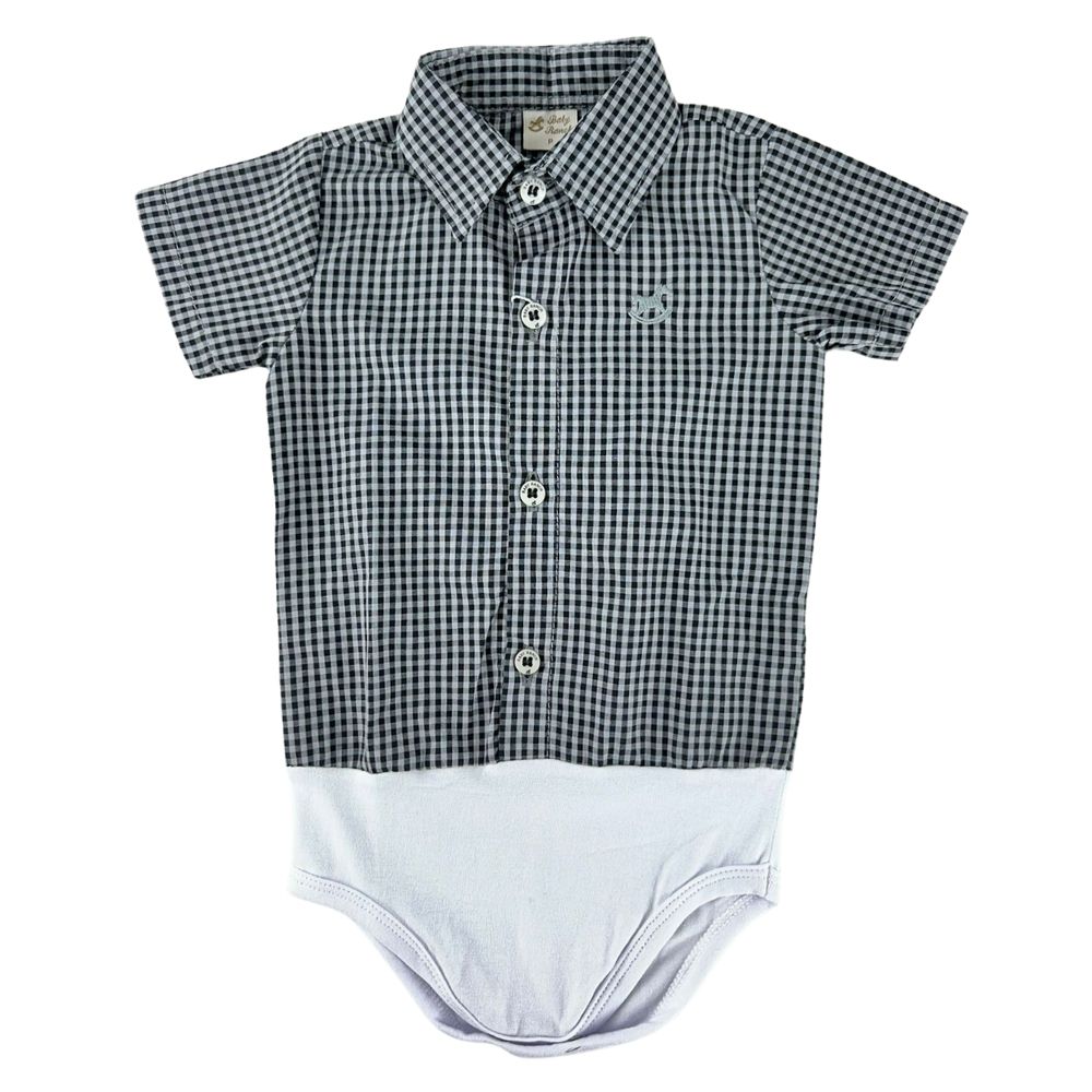 Body Infantil Baby Ranch Estilo Camisa Manga Curta Xadrez Preto E Cinza REF: 4002