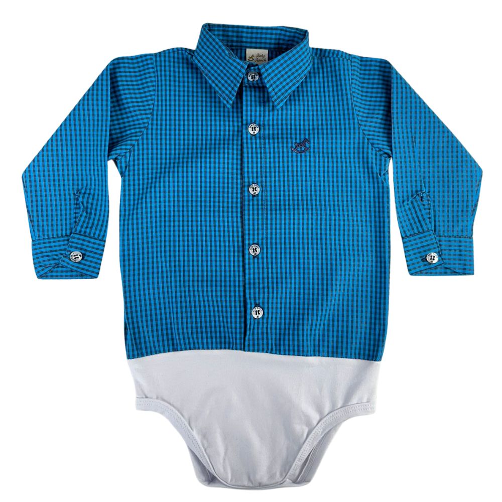 Body Infantil Baby Ranch Estilo Camisa Manga Longa Xadrez Azul E Preto Ref:4001