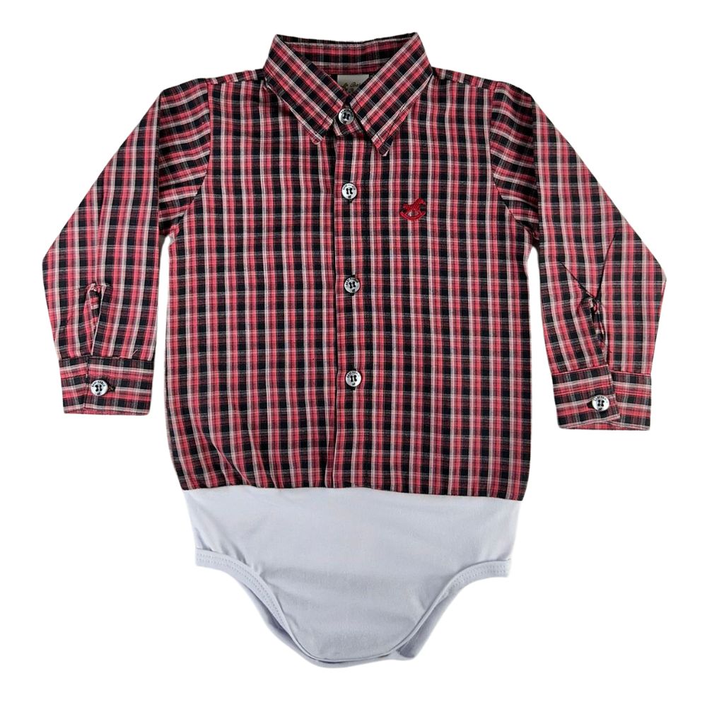 Body Infantil Baby Ranch Estilo Camisa Manga Longa Xadrez Vermelho/Preto/Branco Ref:4001