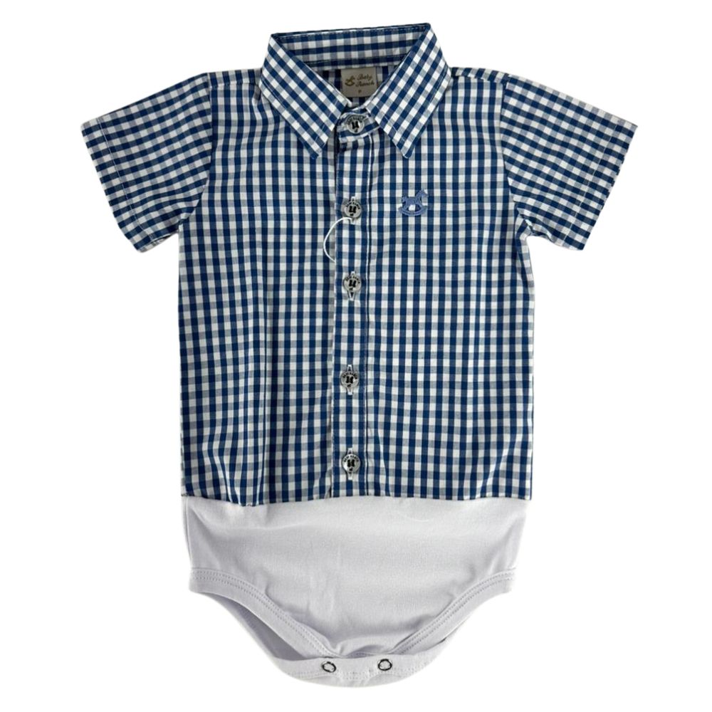 Body Infantil Baby Ranch Manga Curta Estilo Camisa Xadrez Azul Escuro E  Branco Ref:4002