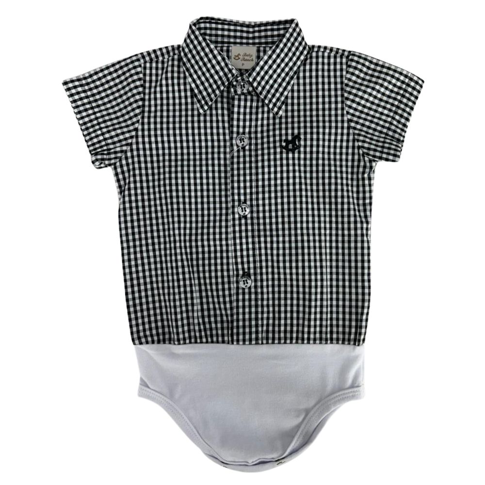 Body Infantil Baby Ranch Manga Curta Estilo Camisa Xadrez Preto E  Branco Ref:4002