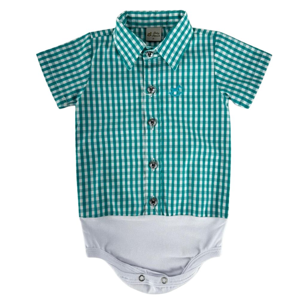 Body Infantil Baby Ranch Manga Curta Estilo Camisa Xadrez Verde E  Branco Ref:4002