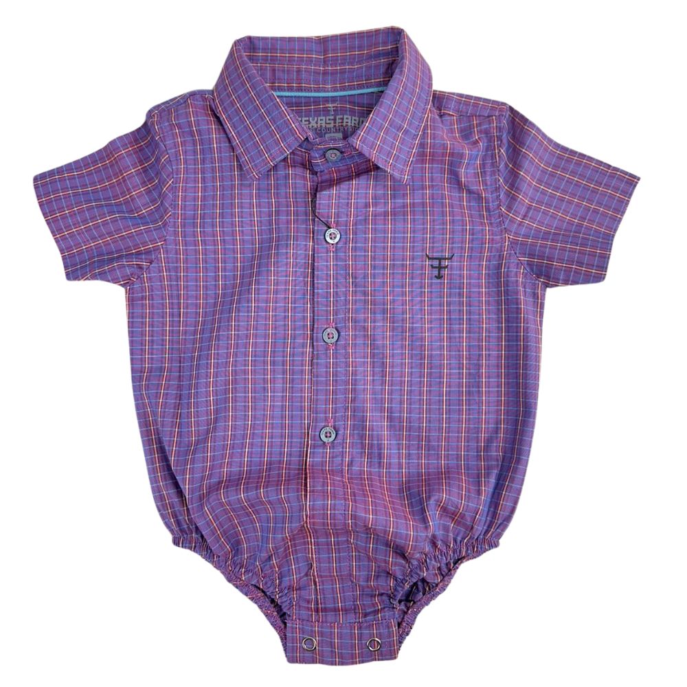 Body Infantil Texas Farm Manga Curta Estilo Camisa Xadrez Roxo/Laranja Com Logo Preto Ref:DIVBD