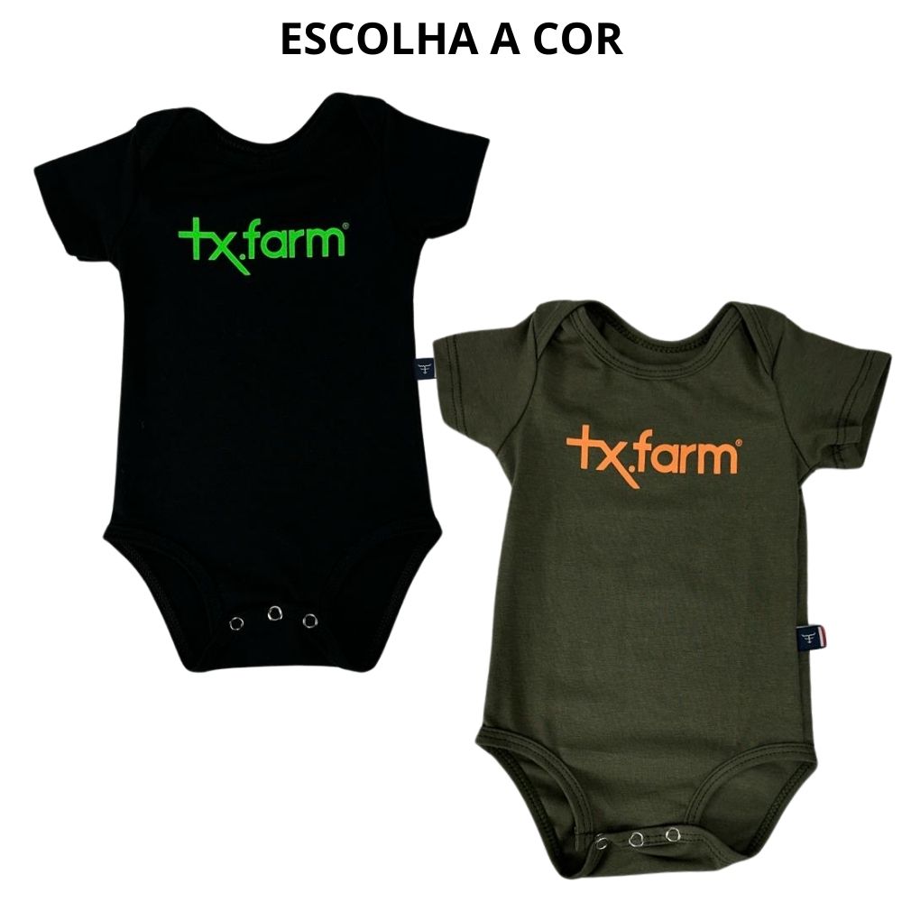 Body Infantil Texas Farm Manga Curta Preto e Verde - Ref. BM005 - Escolha a cor