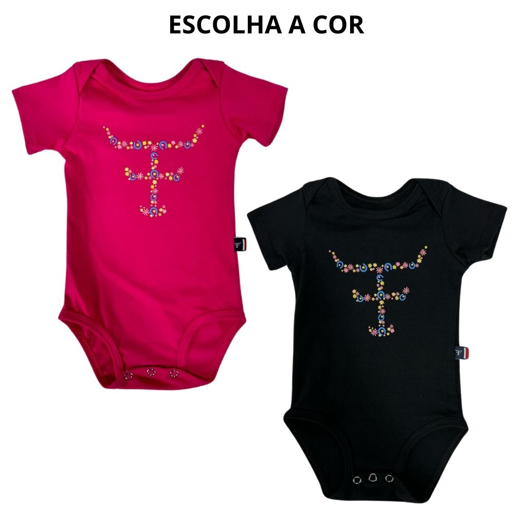 Body Infantil Texas Farm Manga Curta Rosa e Preto - Ref. BM011 - Escolha a cor