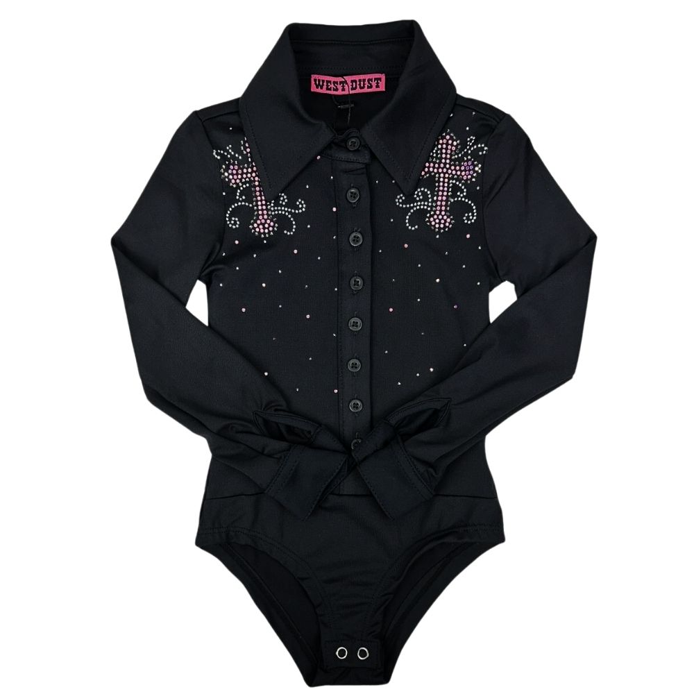 Body Infantil West Dust Preto Martina Manga Longa Com Cruz e Tambor em Strass - REF: BD29398