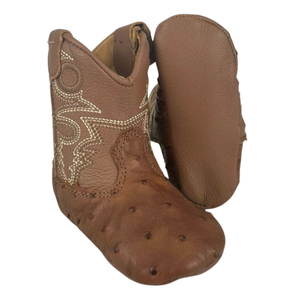 Bota Texana Baby Goyazes Couro De Avestruz Whysky Cor Marrom Ref:255203