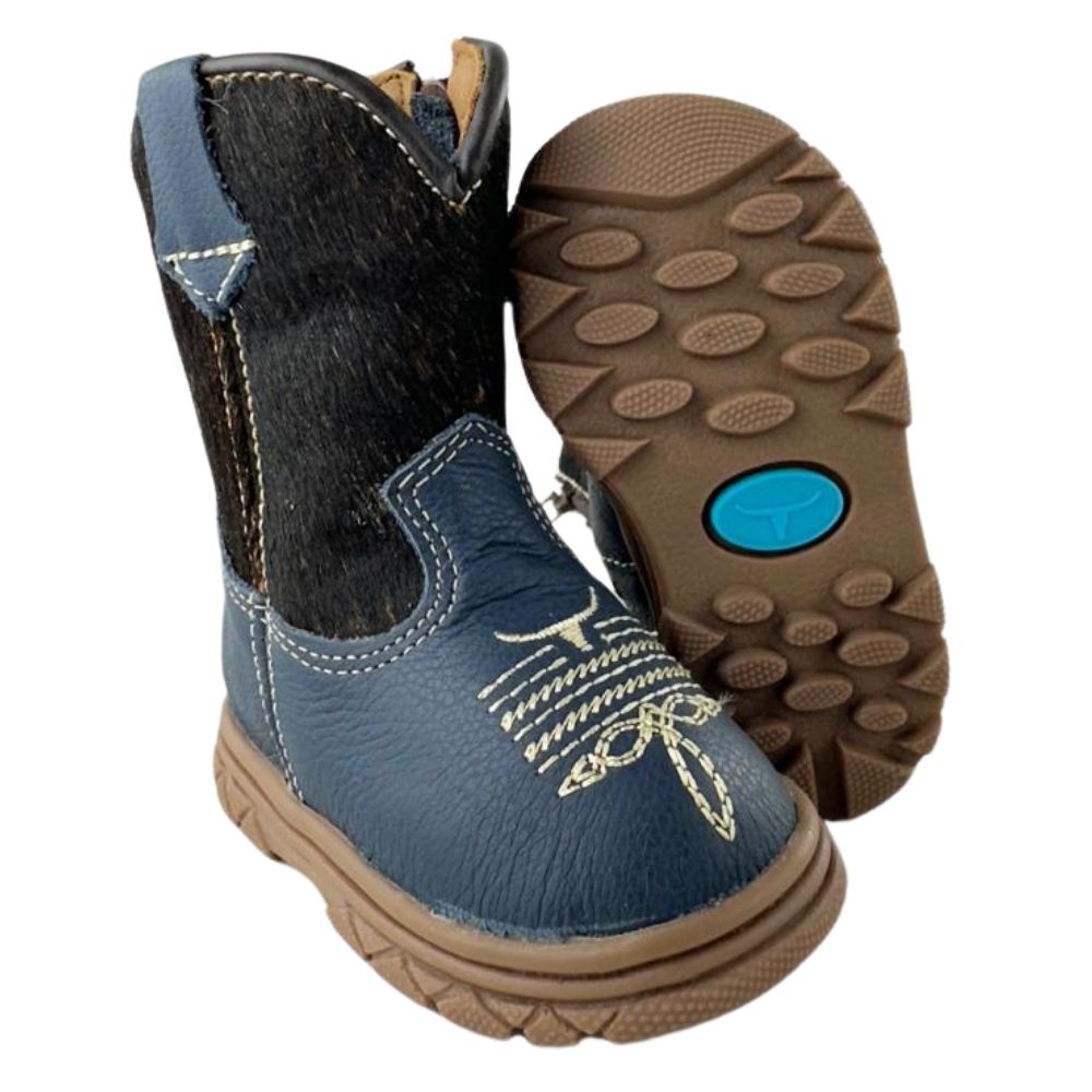 Bota Texana Infantil Bebê Moiadeiros Couro Napa Azul Marinho Cano Pelo REF: 63B