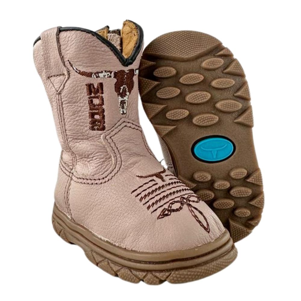 Bota Texana Infantil Bebê Moiadeiros Couro Napa Flex Rosa Nude- REF: 57B