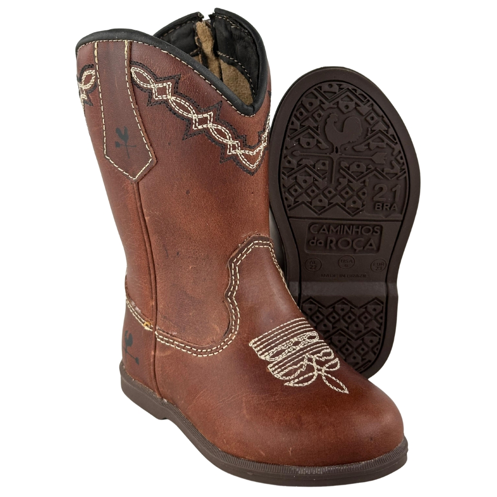 Bota Texana Infantil Caminhos Da Roça Bico Redondo Fóssil Cela Ref:Cl87