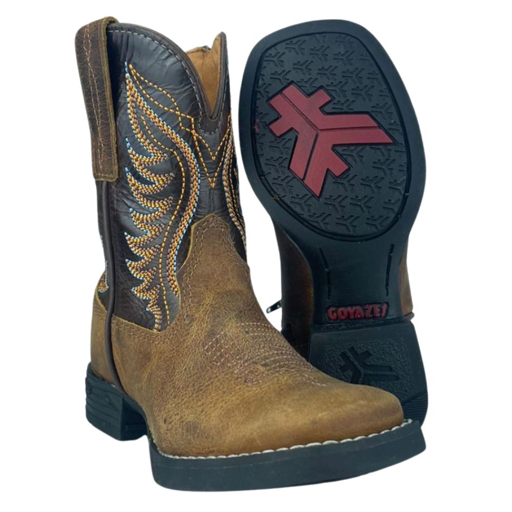 Bota Texana Infantil Goyazes Couro Dallas Ocre/Atlanta Café Flex Ref:246204-CF