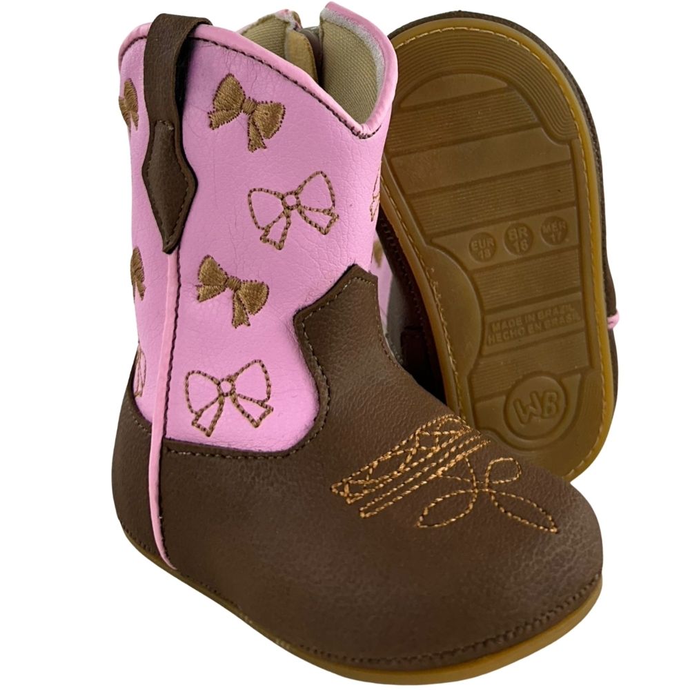 Bota Texana Infantil Walk Baby Bico Redondo Chocolate Rosa Ref:020-060-416