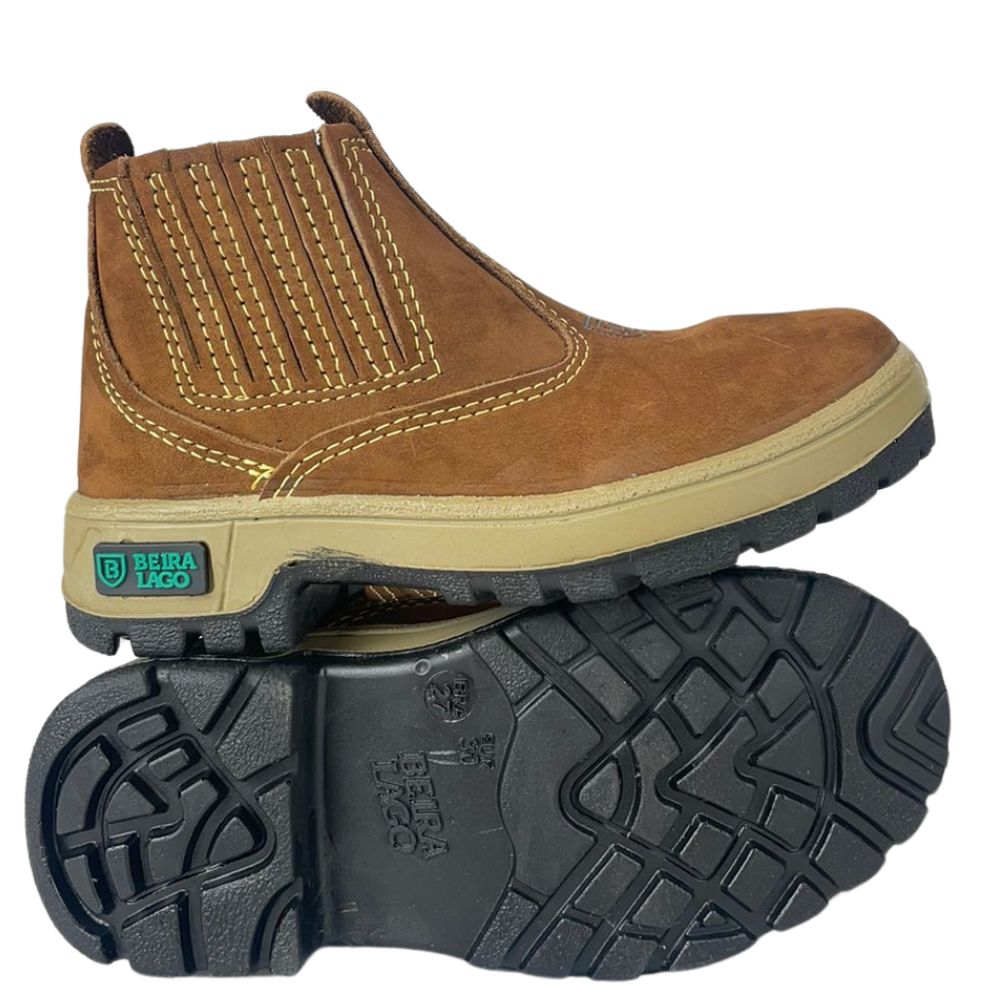 Botina Infantil Beira Lago Couro Nobuck Camel Sola-Injetada Ref