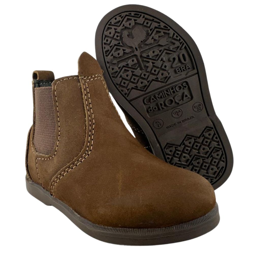 Botina Infantil Caminhos Da Roça Bico Redondo Com Zíper Couro Marrom Escuro Liso Ref:KI14-6