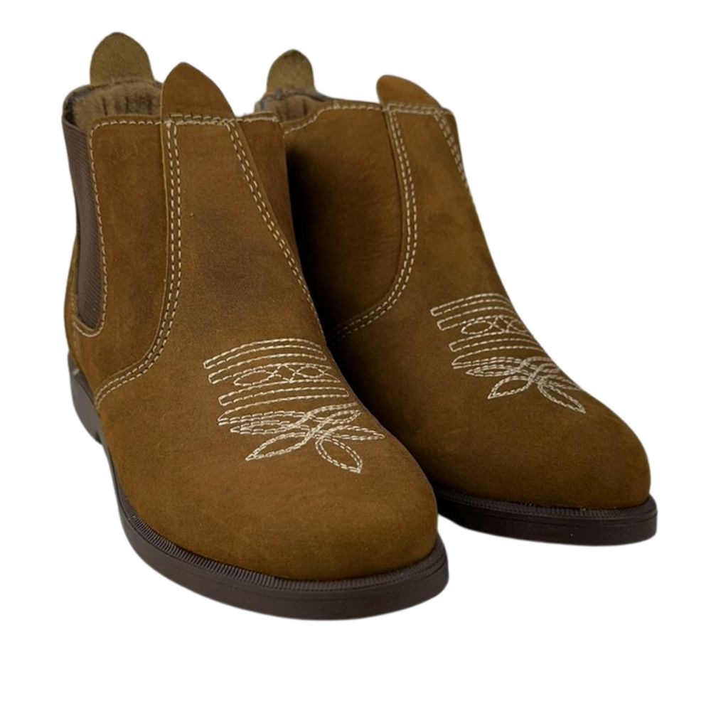 Botina Infantil/Juvenil Caminhos Da Roça Couro Nobuck Castor Com