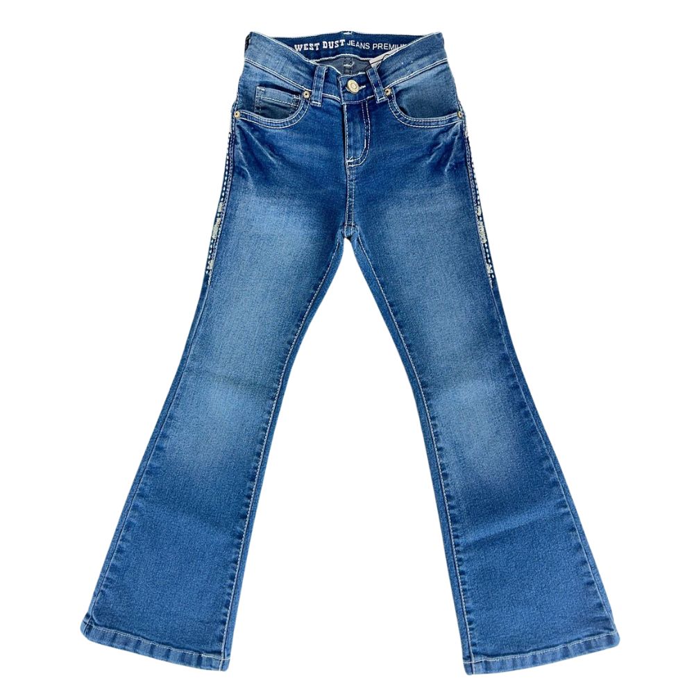 Calça Infantil Feminina West Dust Jeans Azul Médio Phoneix Bootcut Ref CL 29405