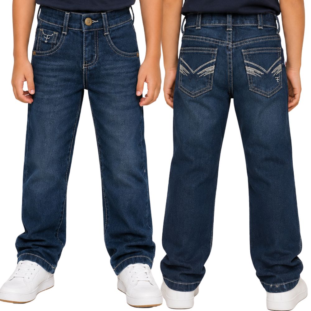 Calça Infantil Masculina Texas Farm Freedom Azul Escuro Bolso Bordado Ref:PDMMINI002