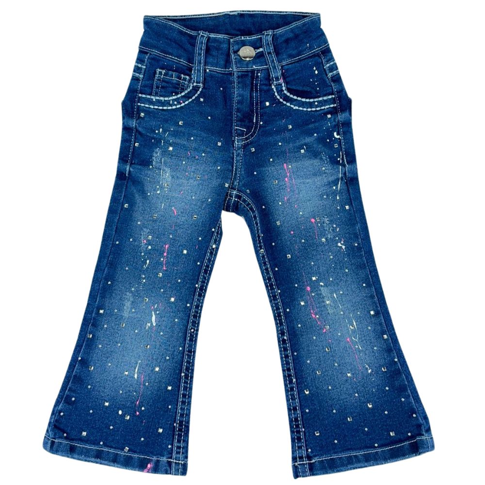 Calça Infantil Miss Country Jeans Azul Shine Com Brilho Flare Ref:1044