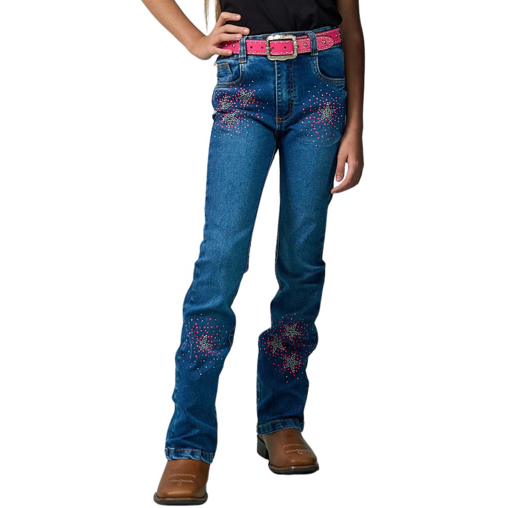 Calça Infantil Feminina Miss Country Jeans Médio Estrela Com Brilho Flare Ref:001090