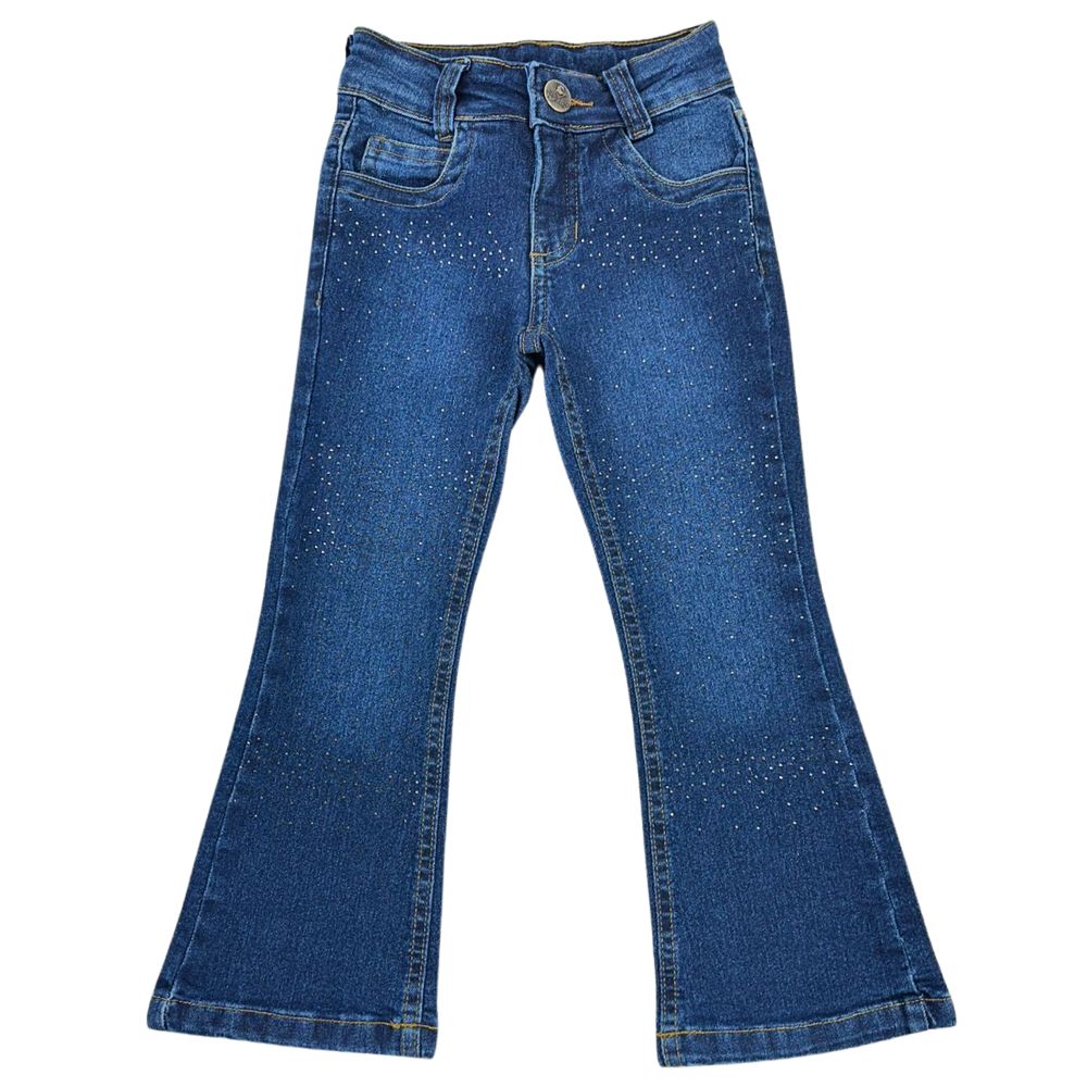 Calça Infantil Red Horse Feminina Jeans Azul Escuro Flare Com Brilho Na Frente Ref:3079