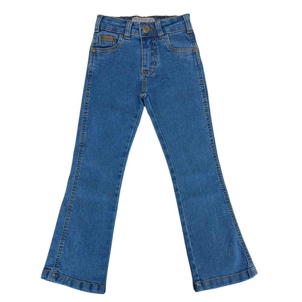 Calça Jeans Infantil Menina Pura Raça Azul Médio Country Premium Bootcut - Ref.07-0275-000014