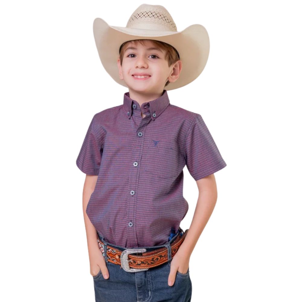 Camisa Infantil Texas Farm Mini Teen Manga Curta Xadrez Roxo/Azul CACMINI011-CACTEEN011