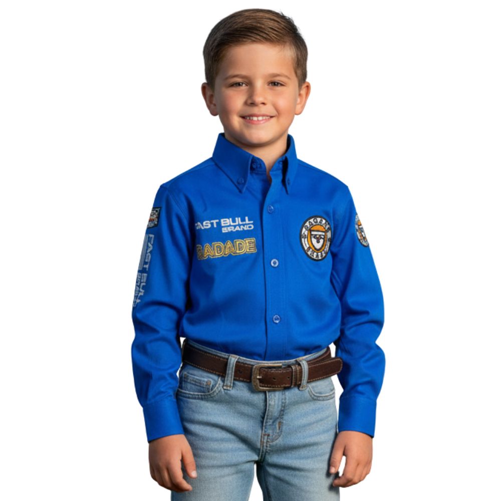 Camisa Infantil Bordada Radade Fast Bull Brands Azul Ref:3198