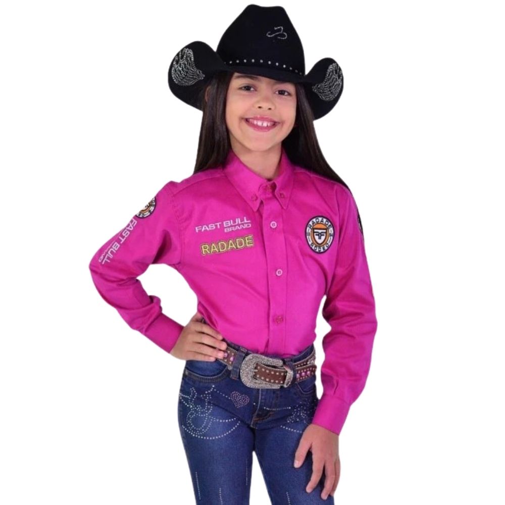 Camisa Infantil Radade Bordada Fast Bull Brands Rosa Ref:3197