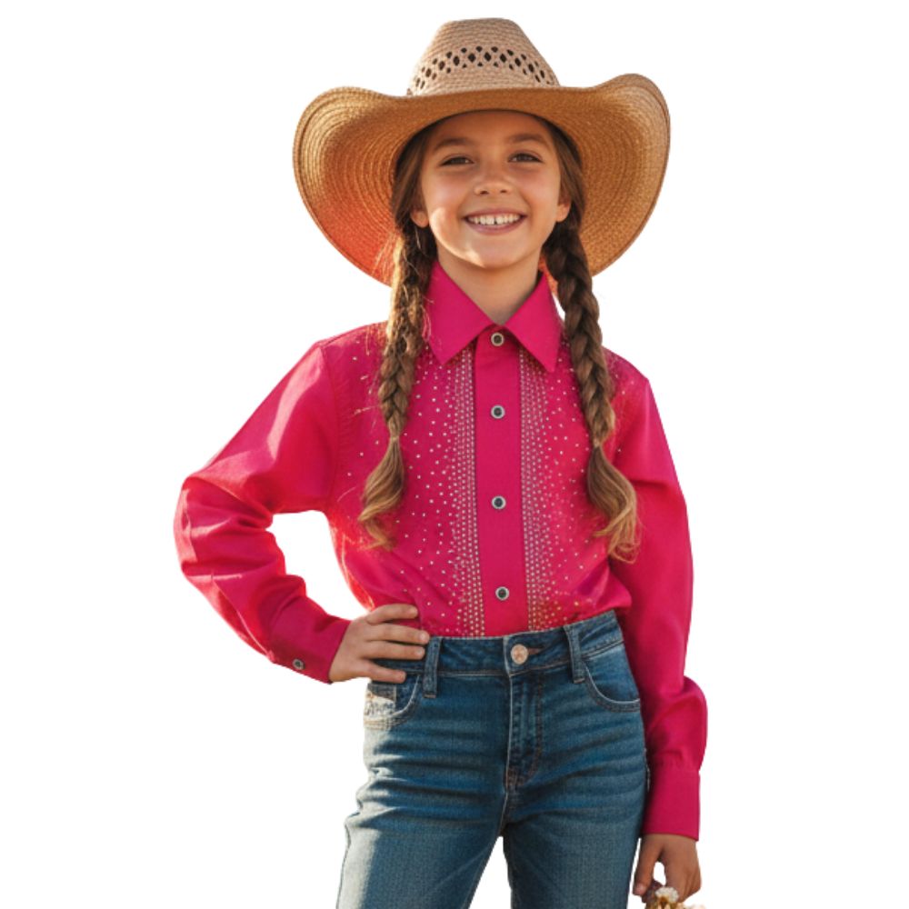 Camisa Infantil Feminina Laço Forte Manga Longa Rosa Com Pedraria Ref:2025