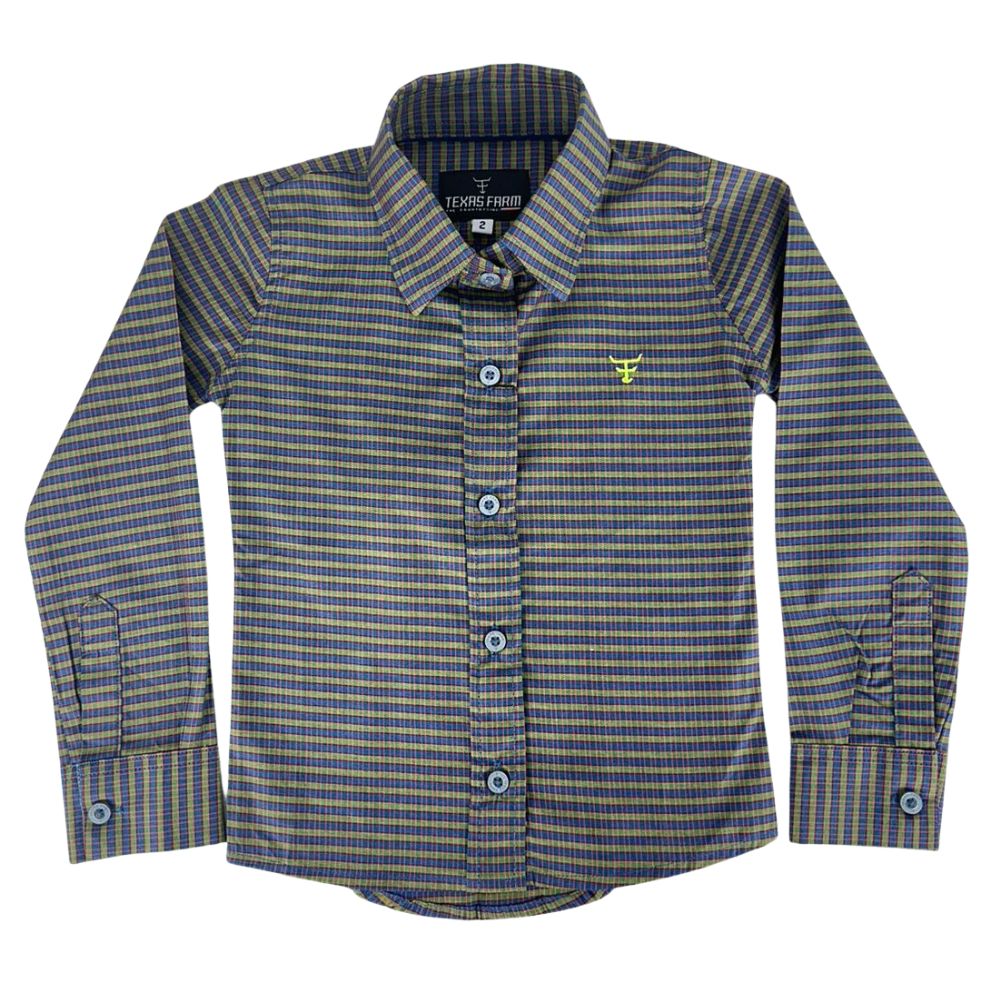 Camisa Infantil Feminina Texas Farm Xadrez Manga Longa Logo Verde Neon Ref:CAFMINI0005/CAFTEEN005