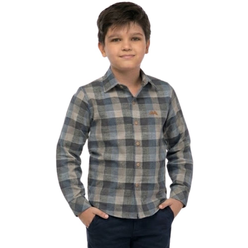 Camisa Infantil Juvenil MX72 Country Manga Longa Xadrez Azul - Ref:26053