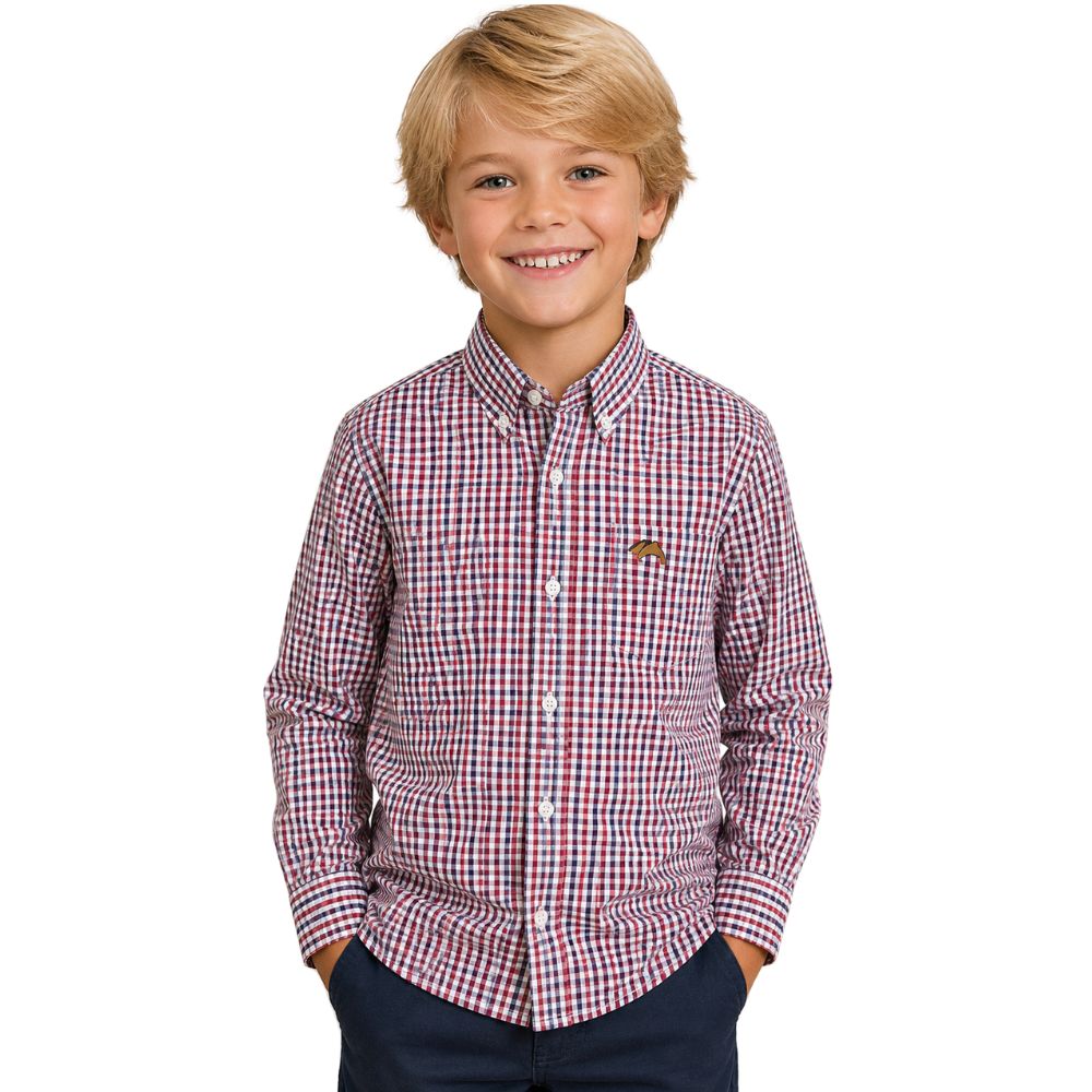 Camisa Infantil Juvenil MX72 Country Manga Longa Xadrez Vermelho/Marinho E Branco - Ref:26054