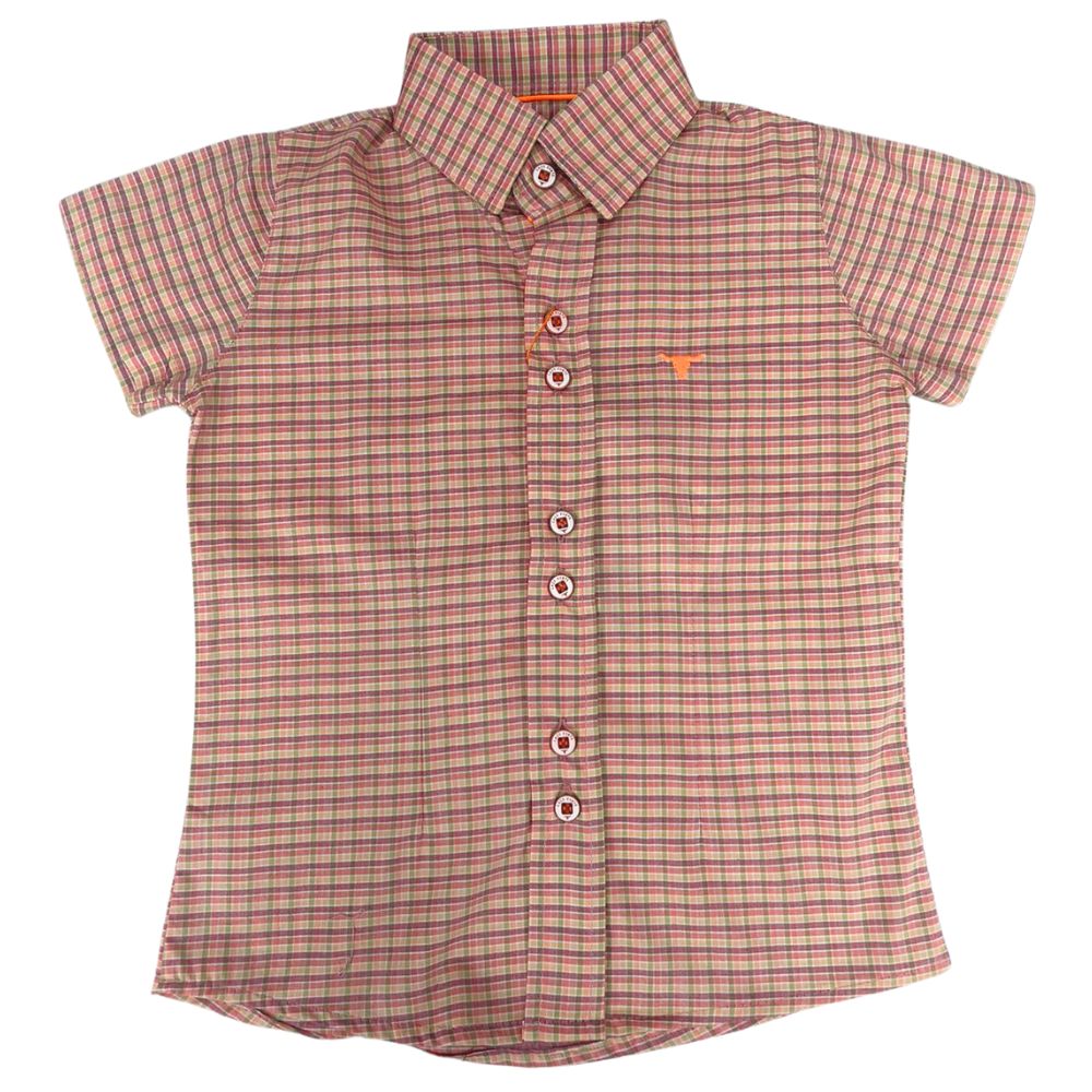 Camisa infantil Laço Forte Xadrez Logo Laranja Manga Curta Ref:2024