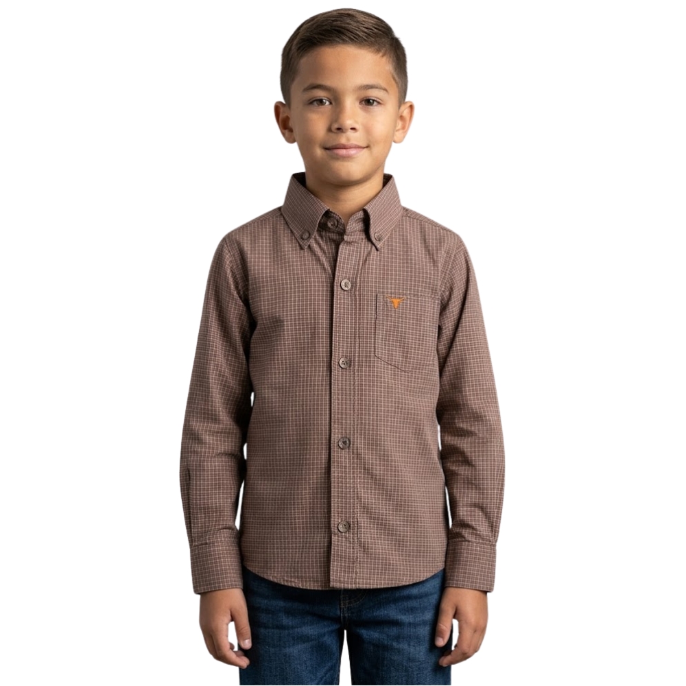 Camisa Infantil Laço Forte Xadrez Manga Longa Laranja Logo Bordado Ref:1711