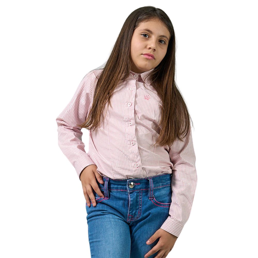 Camisa Infantil Miss Country Sweet Xadrez Manga Longa Rosa Bebê Ref:002083