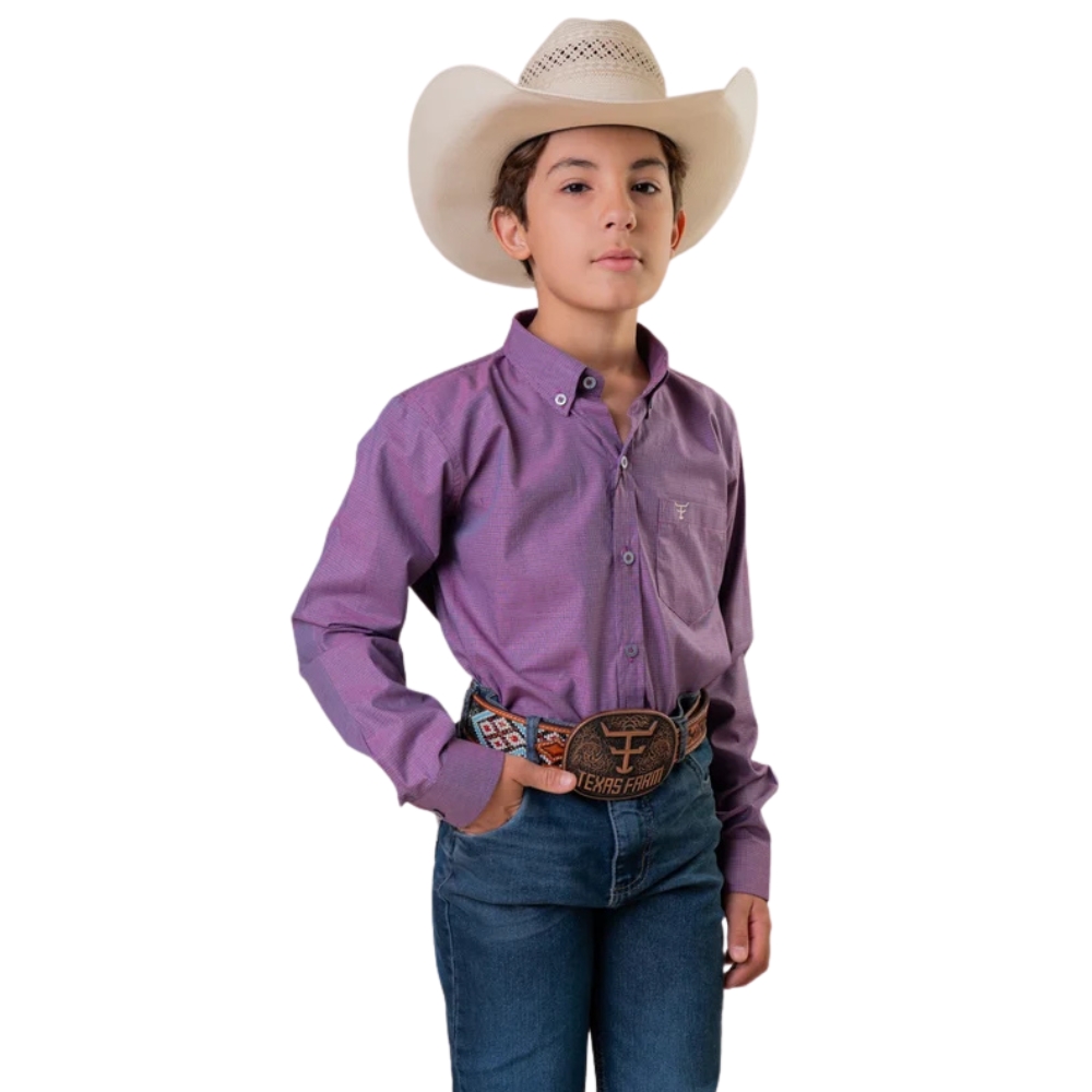 Camisa Infantil Texas Farm Manga Longa Xadrez Roxo Ref:CACMINI004-CACTEEN004