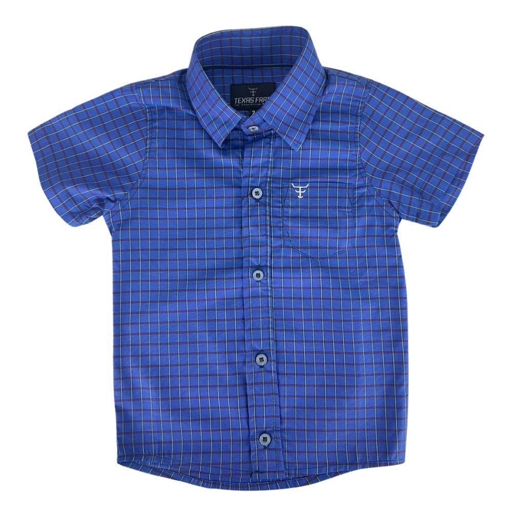 Camisa Infantil Texas Farm Xadrez Azul Escuro Manga Curta Com Logo Ref:CAC126