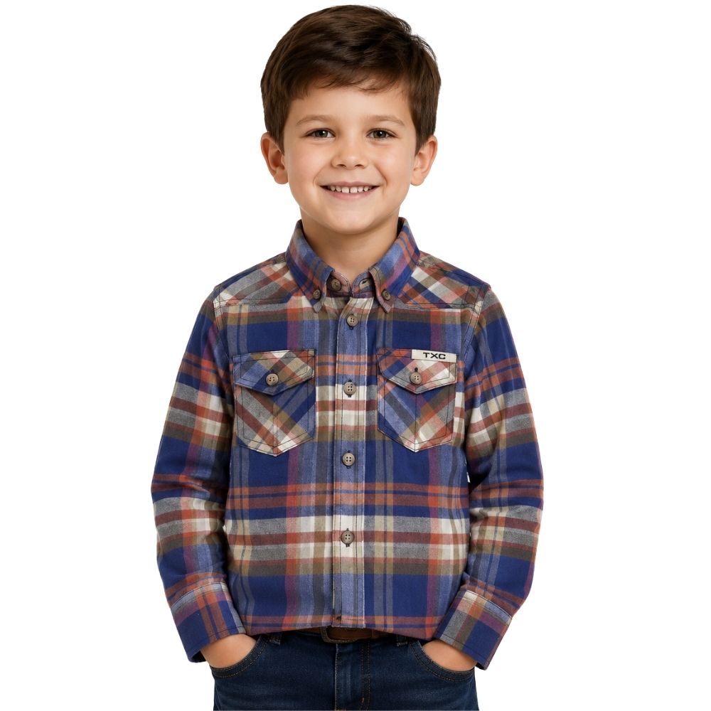 Camisa Infantil TXC Xadrez Flanelada Manga Longa Regular Laranja/Azul REF:29455LI