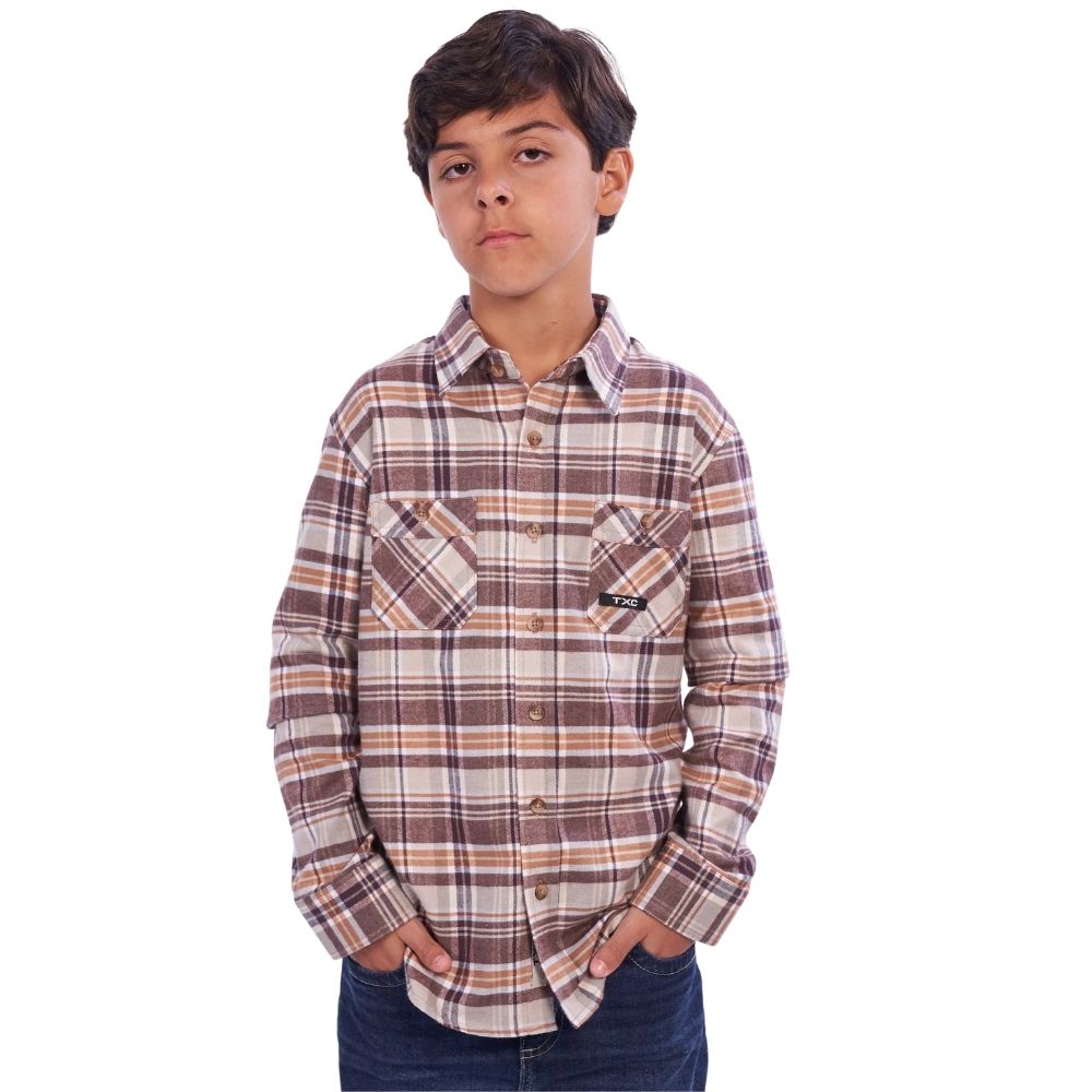 Camisa Infantil TXC Xadrez Flanelada Manga Longa Regular Marrom/Laranja REF:29460LI