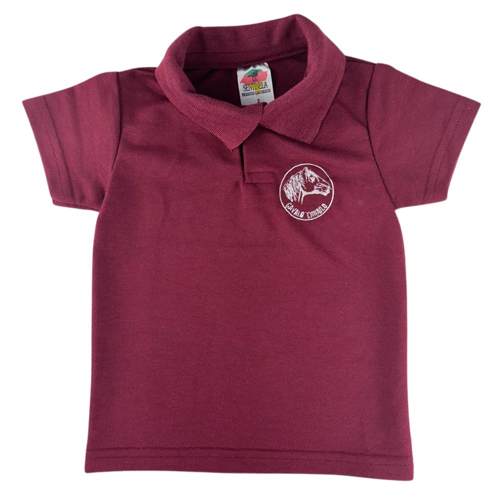 Camisa Polo Infantil Sentinela Bordô Com Bordado Cavalo Crioulo Ref.PPINCAV172