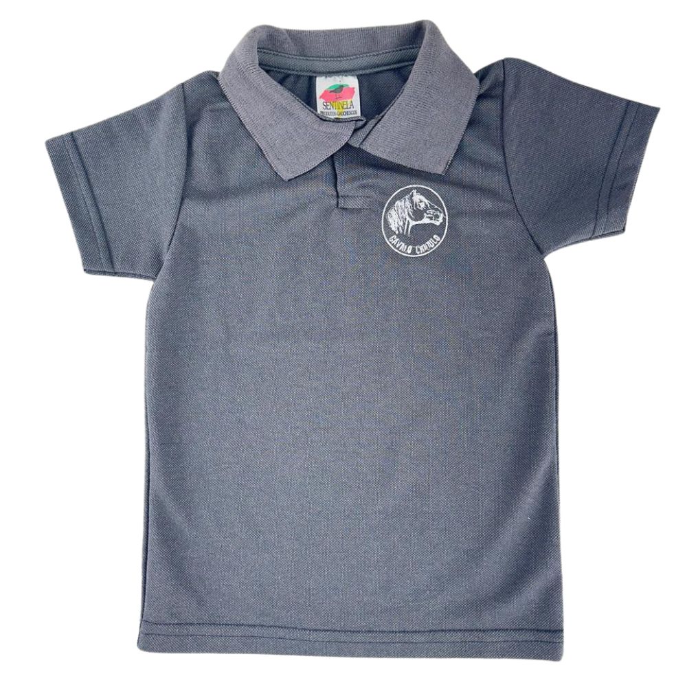 Camisa Polo Infantil Sentinela Cinza Chumbo Com Bordado Cavalo Crioulo Ref.PPINCAV309