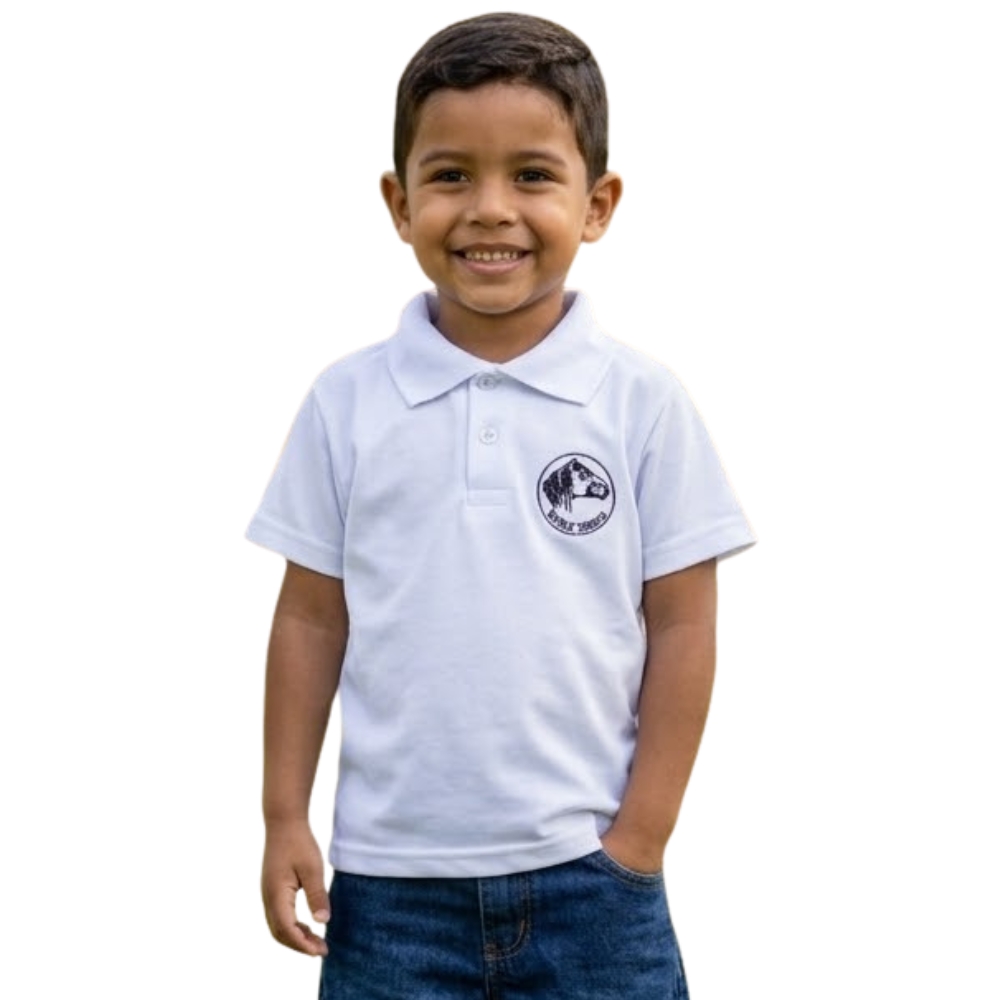 Camisa Polo Infantil Sentinela Piquet Branco Cavalo Crioulo Em Preto - Ref:PPINCAV101
