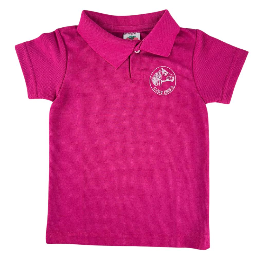 Camisa Polo Infantil Sentinela Rosa Pink Com Bordado Cavalo Crioulo Ref.PPINCAV143