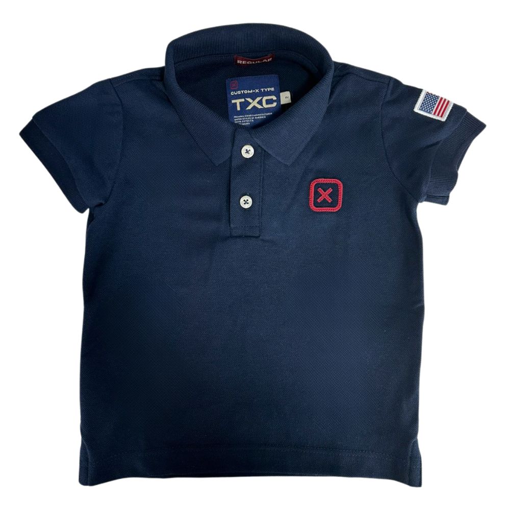 Camisa Polo Infantil TXC Custom Azul Marinho Bordado Vermelho E Bandeira USA Ref:6338I